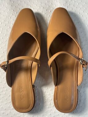 J. Crew Cognac Leather Mary Jane Slingback Flats W9 patent shine preppy W9